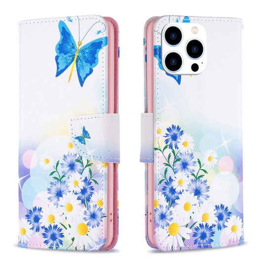For iPhone 16 Pro Max Colored Drawing Pattern Leather Phone Case(Butterfly Love) by buy2fix