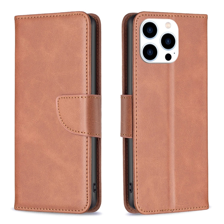 For iPhone 16 Pro Max Lambskin Texture Pure Color Flip Leather Phone Case(Brown) by buy2fix