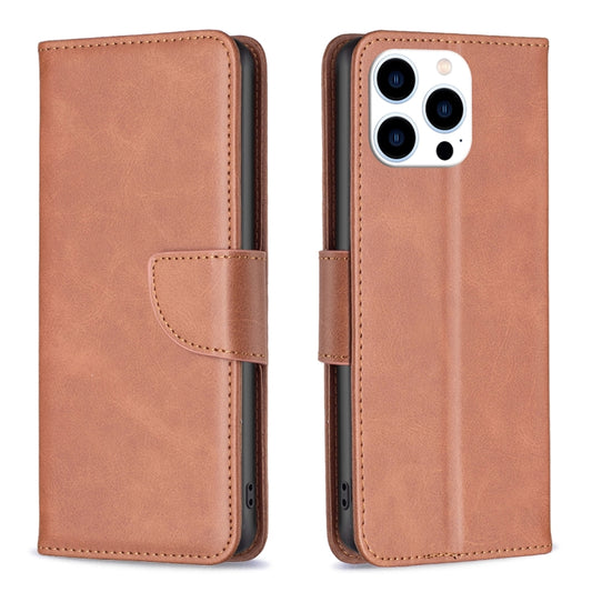 For iPhone 16 Pro Max Lambskin Texture Pure Color Flip Leather Phone Case(Brown) by buy2fix