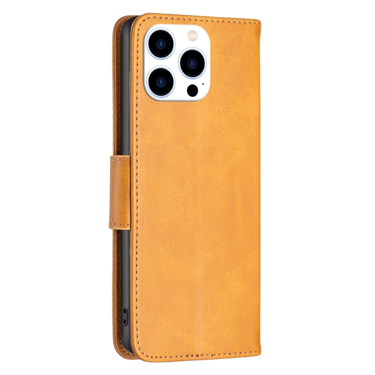 For iPhone 16 Pro Lambskin Texture Pure Color Flip Leather Phone Case(Yellow) by buy2fix