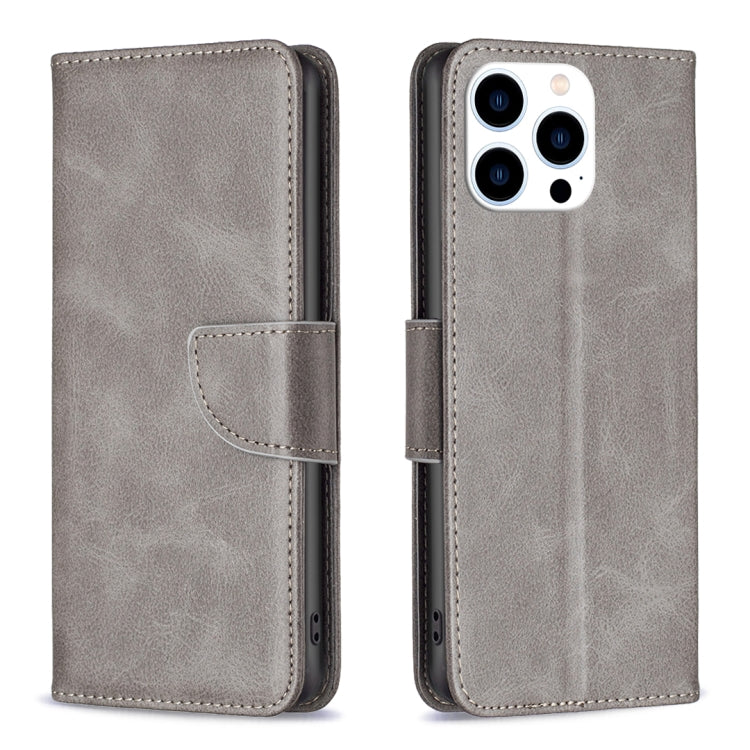 For iPhone 16 Pro Lambskin Texture Pure Color Flip Leather Phone Case(Grey) by buy2fix