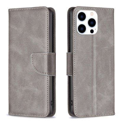 For iPhone 16 Pro Lambskin Texture Pure Color Flip Leather Phone Case(Grey) by buy2fix