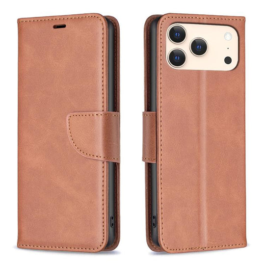 For iPhone 18 Pro Max/17 Pro Max Lambskin Texture Pure Color Flip Leather Phone Case(Brown)