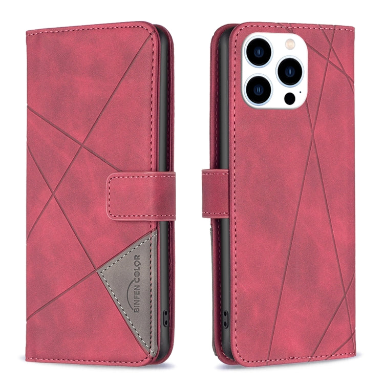 For iPhone 16 Pro Max Magnetic Buckle Rhombus Texture Leather Phone Case(Red) by buy2fix