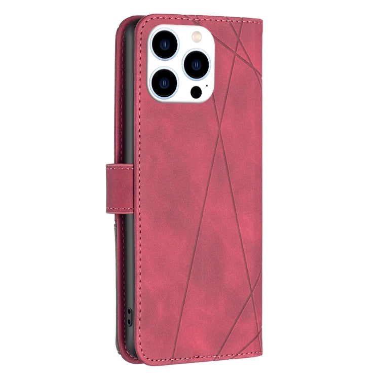 For iPhone 16 Pro Max Magnetic Buckle Rhombus Texture Leather Phone Case(Red) by buy2fix