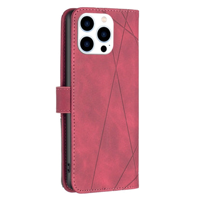 For iPhone 16 Pro Max Magnetic Buckle Rhombus Texture Leather Phone Case(Red) by buy2fix