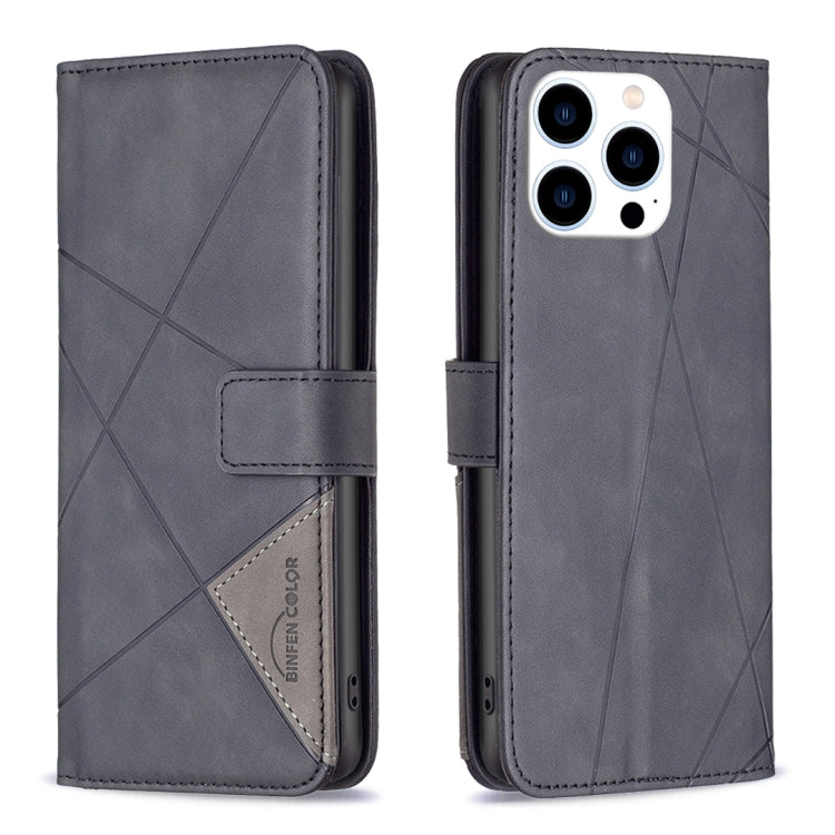 For iPhone 16 Pro Magnetic Buckle Rhombus Texture Leather Phone Case(Black) by buy2fix