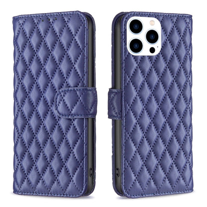 For iPhone 16 Pro Max Diamond Lattice Wallet Flip Leather Phone Case(Blue) by buy2fix