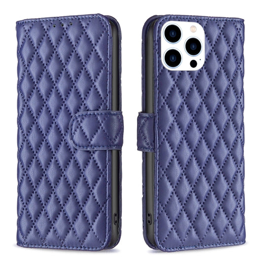 For iPhone 16 Pro Max Diamond Lattice Wallet Flip Leather Phone Case(Blue) by buy2fix