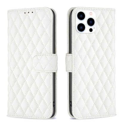 For iPhone 16 Pro Max Diamond Lattice Wallet Flip Leather Phone Case(White) by buy2fix