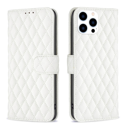 For iPhone 16 Pro Max Diamond Lattice Wallet Flip Leather Phone Case(White) by buy2fix