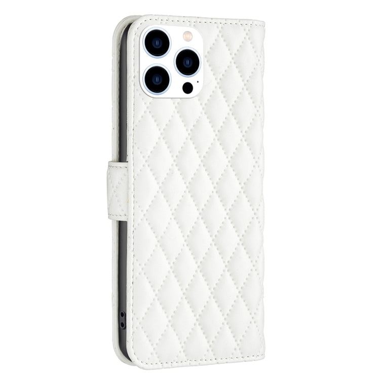 For iPhone 16 Pro Max Diamond Lattice Wallet Flip Leather Phone Case(White) by buy2fix
