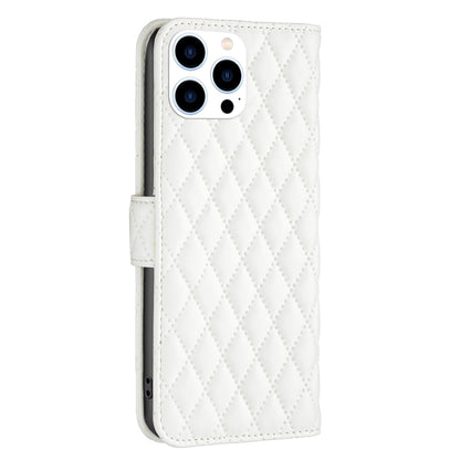 For iPhone 16 Pro Max Diamond Lattice Wallet Flip Leather Phone Case(White) by buy2fix