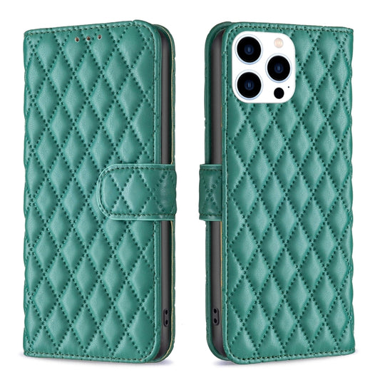For iPhone 16 Pro Max Diamond Lattice Wallet Flip Leather Phone Case(Green) by buy2fix