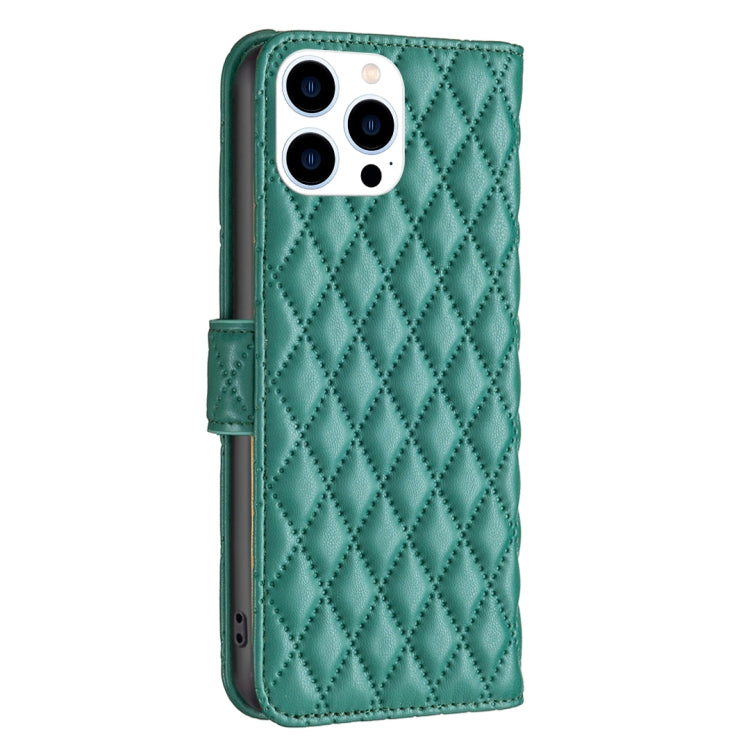 For iPhone 16 Pro Max Diamond Lattice Wallet Flip Leather Phone Case(Green) by buy2fix