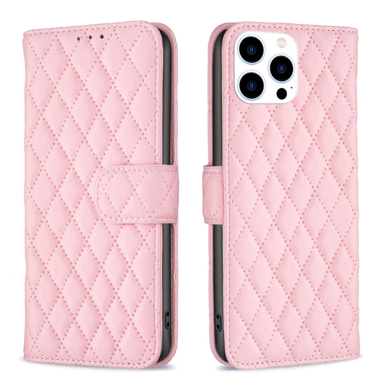 For iPhone 16 Pro Max Diamond Lattice Wallet Flip Leather Phone Case(Pink) by buy2fix