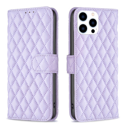 For iPhone 16 Pro Max Diamond Lattice Wallet Flip Leather Phone Case(Purple) by buy2fix