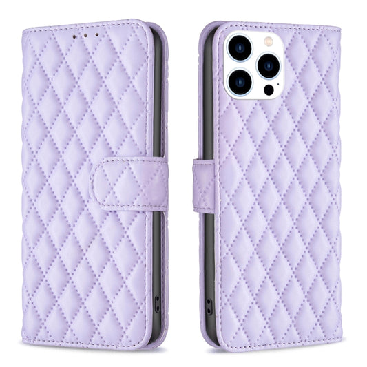 For iPhone 16 Pro Max Diamond Lattice Wallet Flip Leather Phone Case(Purple) by buy2fix