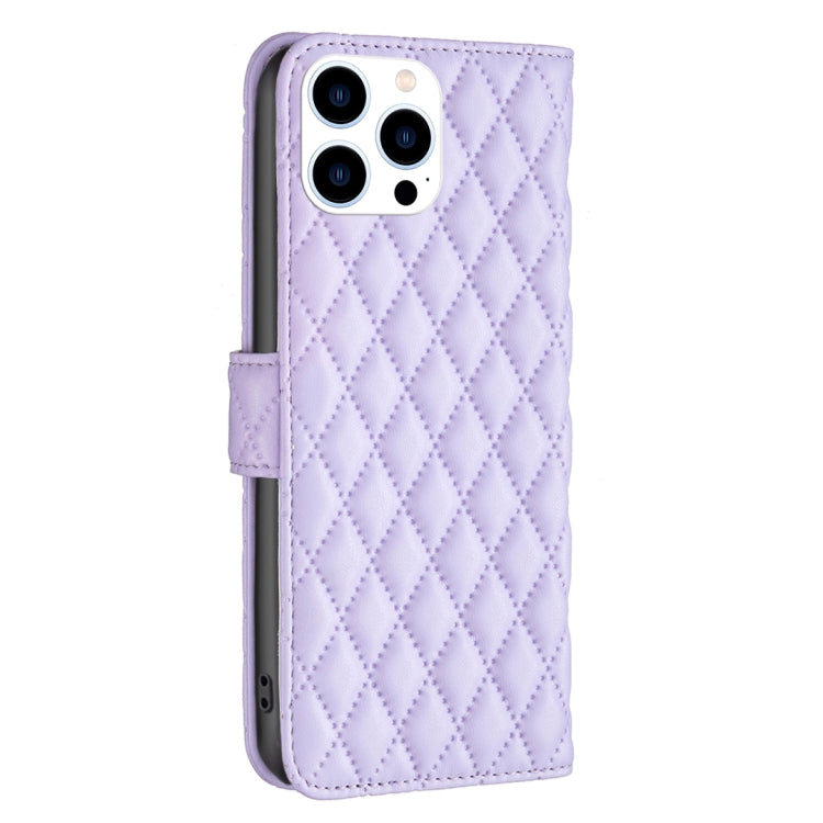 For iPhone 16 Pro Max Diamond Lattice Wallet Flip Leather Phone Case(Purple) by buy2fix