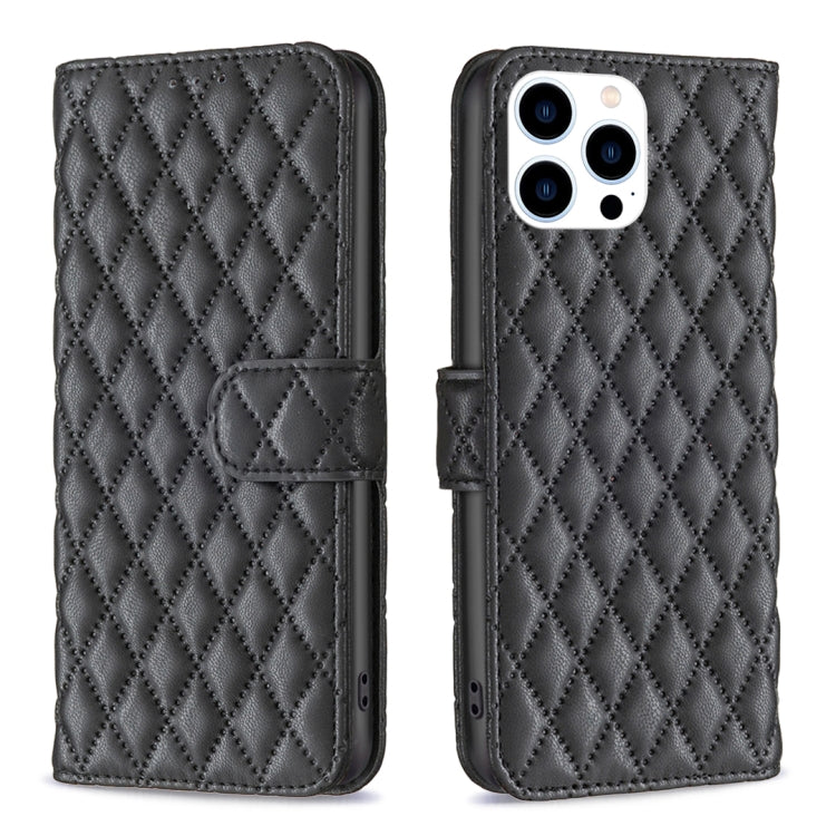 For iPhone 16 Pro Max Diamond Lattice Wallet Flip Leather Phone Case(Black) by buy2fix