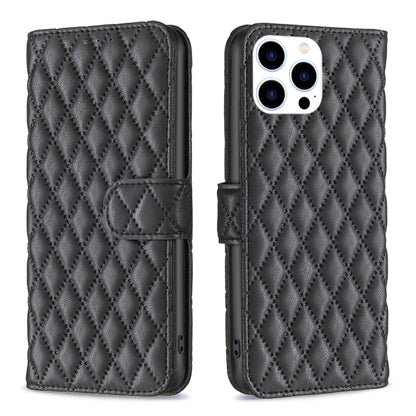 For iPhone 16 Pro Max Diamond Lattice Wallet Flip Leather Phone Case(Black) by buy2fix