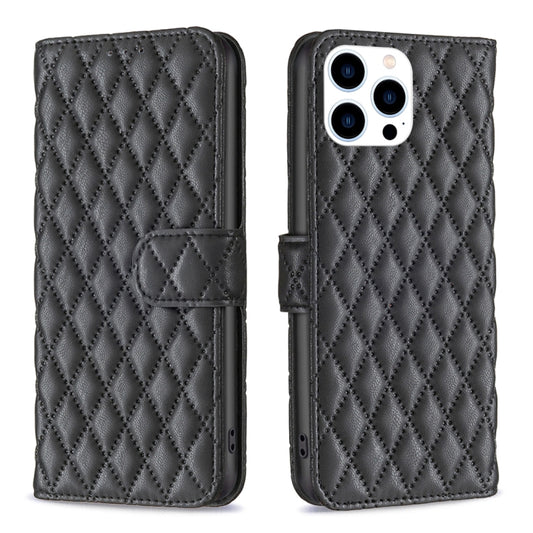 For iPhone 16 Pro Max Diamond Lattice Wallet Flip Leather Phone Case(Black) by buy2fix