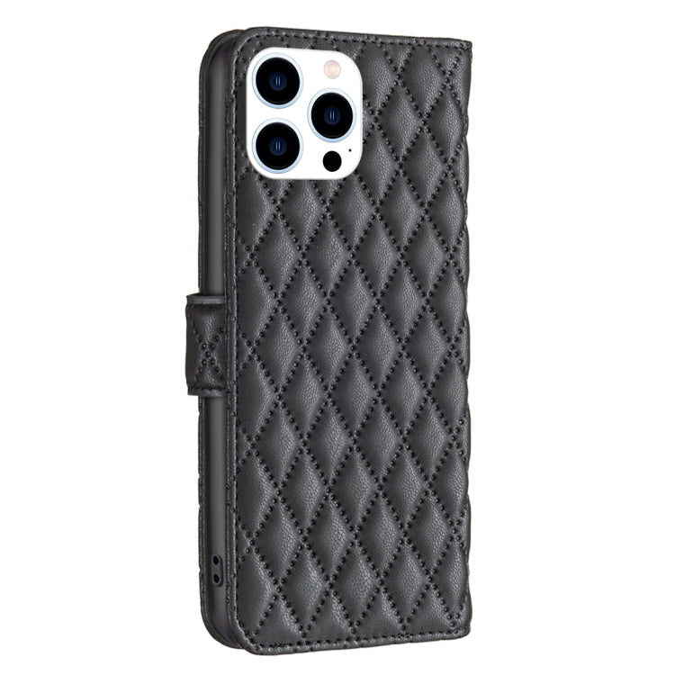 For iPhone 16 Pro Max Diamond Lattice Wallet Flip Leather Phone Case(Black) by buy2fix