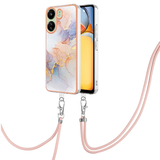 For Xiaomi Redmi 13C 4G Electroplating IMD TPU Phone Case with Lanyard(White Marble) by buy2fix