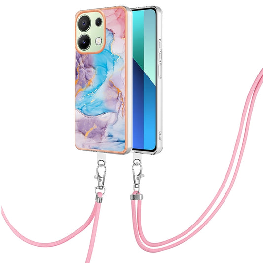 For Xiaomi Redmi Note 13 4G Global Electroplating IMD TPU Phone Case with Lanyard(Blue Marble) - Xiaomi Cases by buy2fix | Online Shopping UK | buy2fix