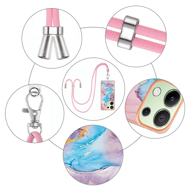 For Xiaomi Redmi Note 13 4G Global Electroplating IMD TPU Phone Case with Lanyard(Blue Marble) - Xiaomi Cases by buy2fix | Online Shopping UK | buy2fix