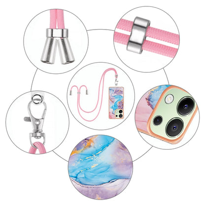 For Xiaomi Redmi Note 13 4G Global Electroplating IMD TPU Phone Case with Lanyard(Blue Marble) - Xiaomi Cases by buy2fix | Online Shopping UK | buy2fix