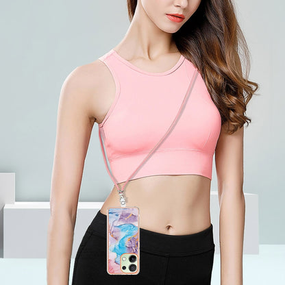 For Xiaomi Redmi Note 13 4G Global Electroplating IMD TPU Phone Case with Lanyard(Blue Marble) - Xiaomi Cases by buy2fix | Online Shopping UK | buy2fix