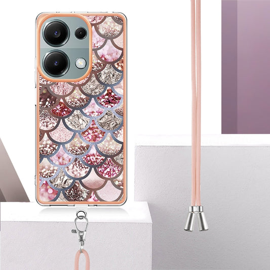 For Xiaomi Redmi Note 13 Pro 4G Global  Electroplating IMD TPU Phone Case with Lanyard(Pink Scales) - Xiaomi Cases by buy2fix | Online Shopping UK | buy2fix
