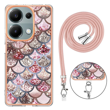 For Xiaomi Redmi Note 13 Pro 4G Global  Electroplating IMD TPU Phone Case with Lanyard(Pink Scales) - Xiaomi Cases by buy2fix | Online Shopping UK | buy2fix