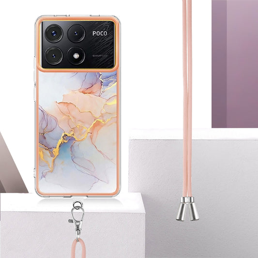 For Xiaomi  Poco X6 Pro  Electroplating IMD TPU Phone Case with Lanyard(White Marble) - Xiaomi Cases by buy2fix | Online Shopping UK | buy2fix