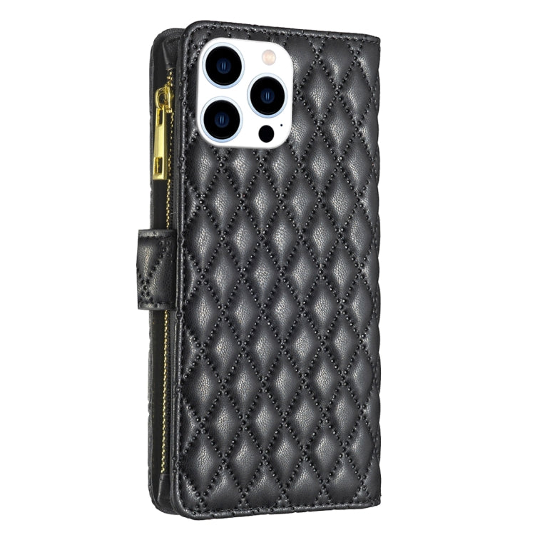For iPhone 16 Pro Max Diamond Lattice Zipper Wallet Leather Flip Phone Case(Black) by buy2fix