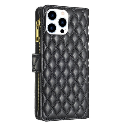 For iPhone 16 Pro Max Diamond Lattice Zipper Wallet Leather Flip Phone Case(Black) by buy2fix
