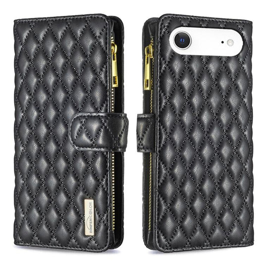 For iPhone Air Diamond Lattice Zipper Wallet Leather Flip Phone Case(Black) - iPhone Air Cases by buy2fix | Online Shopping UK | buy2fix