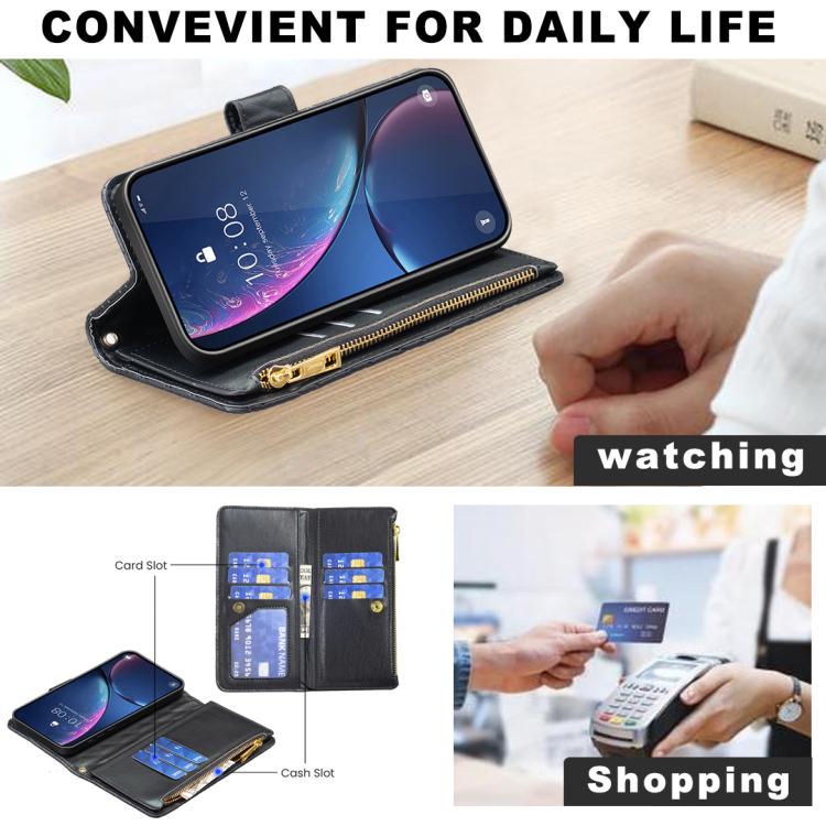 For iPhone Air Diamond Lattice Zipper Wallet Leather Flip Phone Case(Black) - iPhone Air Cases by buy2fix | Online Shopping UK | buy2fix