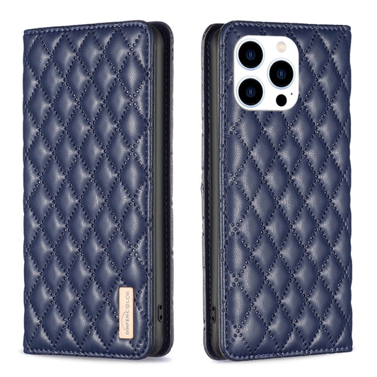 For iPhone 16 Pro Max Diamond Lattice Magnetic Leather Flip Phone Case(Blue) by buy2fix