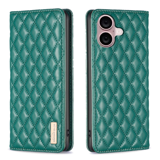 For iPhone 16 Plus Diamond Lattice Magnetic Leather Flip Phone Case(Green) - iPhone 16 Plus Cases by buy2fix | Online Shopping UK | buy2fix