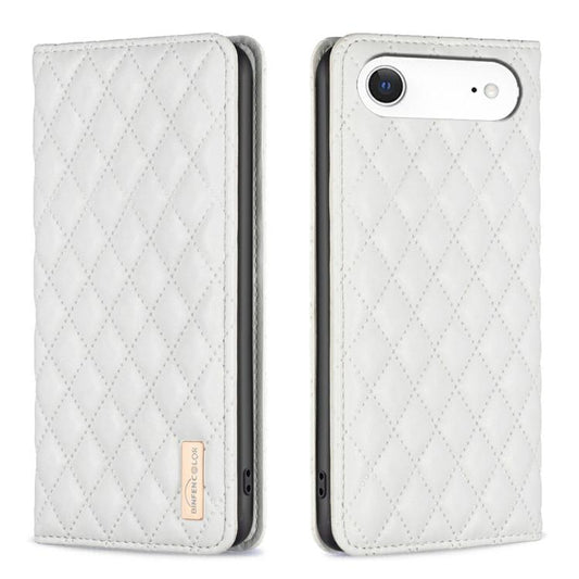 For iPhone Air Diamond Lattice Magnetic Leather Flip Phone Case(White) - iPhone Air Cases by buy2fix | Online Shopping UK | buy2fix
