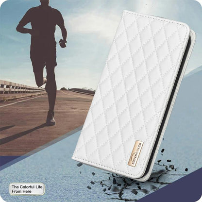 For iPhone Air Diamond Lattice Magnetic Leather Flip Phone Case(White) - iPhone Air Cases by buy2fix | Online Shopping UK | buy2fix