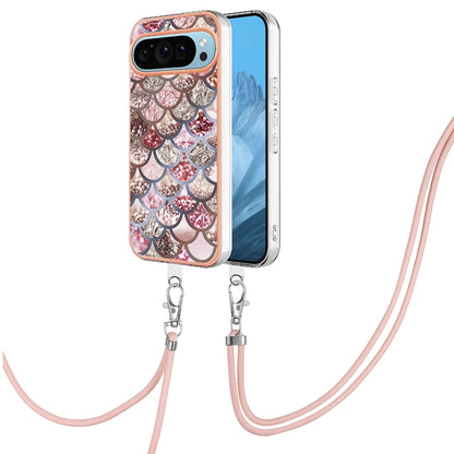 For Google Pixel 9 / 9 Pro Electroplating IMD TPU Phone Case with Lanyard(Pink Scales) by buy2fix
