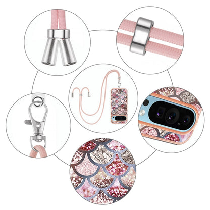 For Google Pixel 9 / 9 Pro Electroplating IMD TPU Phone Case with Lanyard(Pink Scales) by buy2fix