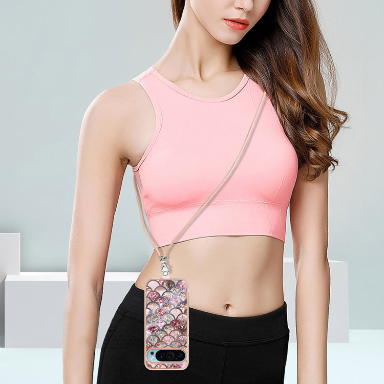 For Google Pixel 9 / 9 Pro Electroplating IMD TPU Phone Case with Lanyard(Pink Scales) by buy2fix
