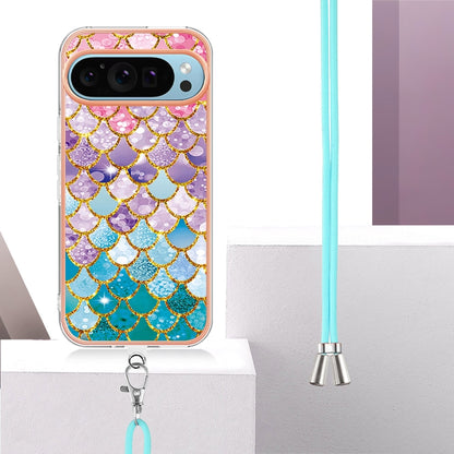 For Google Pixel 9 / 9 Pro Electroplating IMD TPU Phone Case with Lanyard(Colorful Scales) by buy2fix