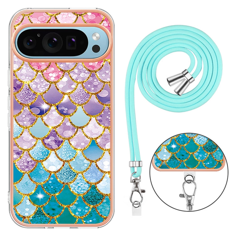 For Google Pixel 9 / 9 Pro Electroplating IMD TPU Phone Case with Lanyard(Colorful Scales) by buy2fix
