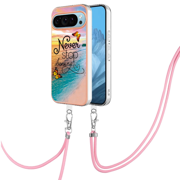 For Google Pixel 9 / 9 Pro Electroplating IMD TPU Phone Case with Lanyard(Dream Butterfly) by buy2fix