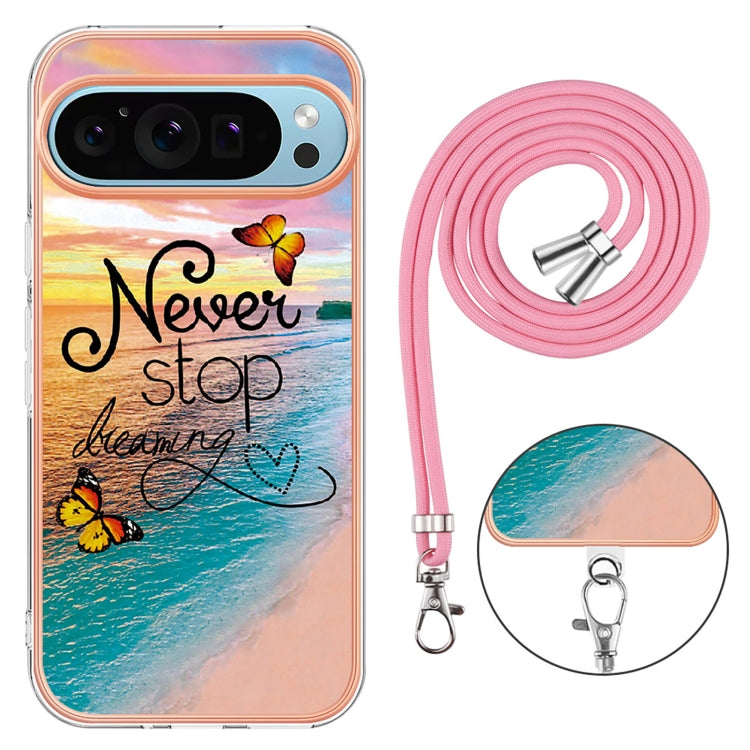 For Google Pixel 9 / 9 Pro Electroplating IMD TPU Phone Case with Lanyard(Dream Butterfly) by buy2fix